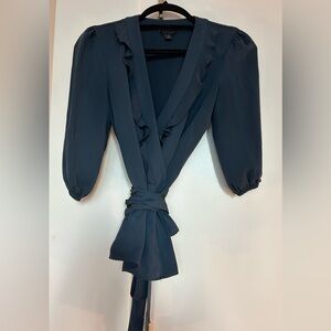 Ann Taylor ruffle cross front 3/4 length sleeve blouse